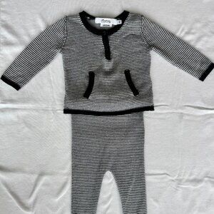 Bonpoint 100% Wool Baby Set – 3 Months – Black & White Striped 🖤🤍